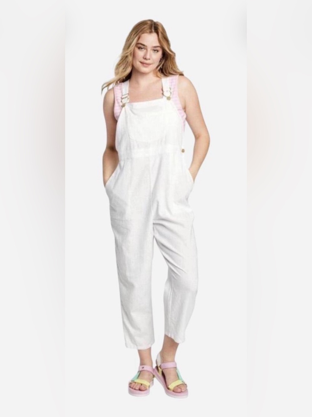Stoney Clover Lane White Women's Cotton Overalls with Pink Tank